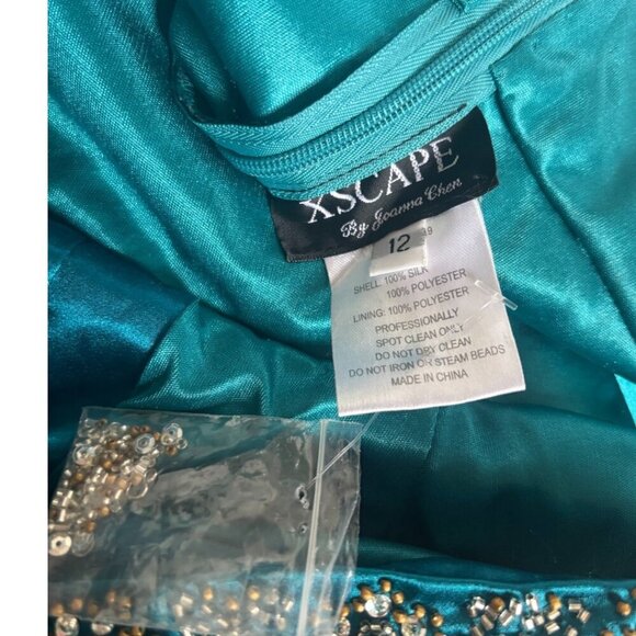 VTG. Y2K XSCAPE 100% SILK BEADED FLOWY MERMAID MAXI FORMAL DRESS SZ. 12 L NWOT - Picture 7 of 7